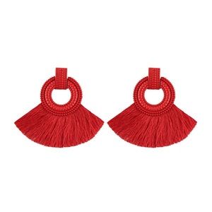Boho Red Fringe Push Back Earrings